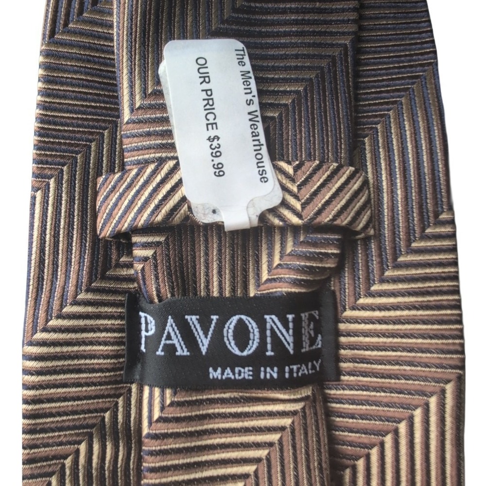 100% Silk Tie Bronze Blue NWT Prom Wedding Homecoming Pavone - Picture 3 of 3